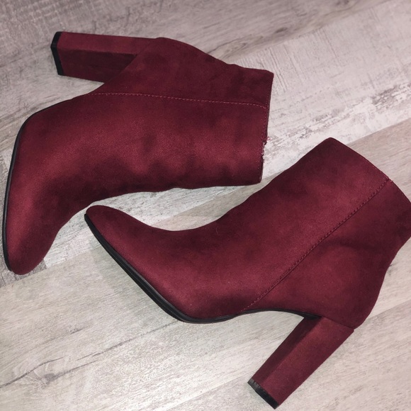Qupid Shoes - Burgundy Block Heel Bootie
